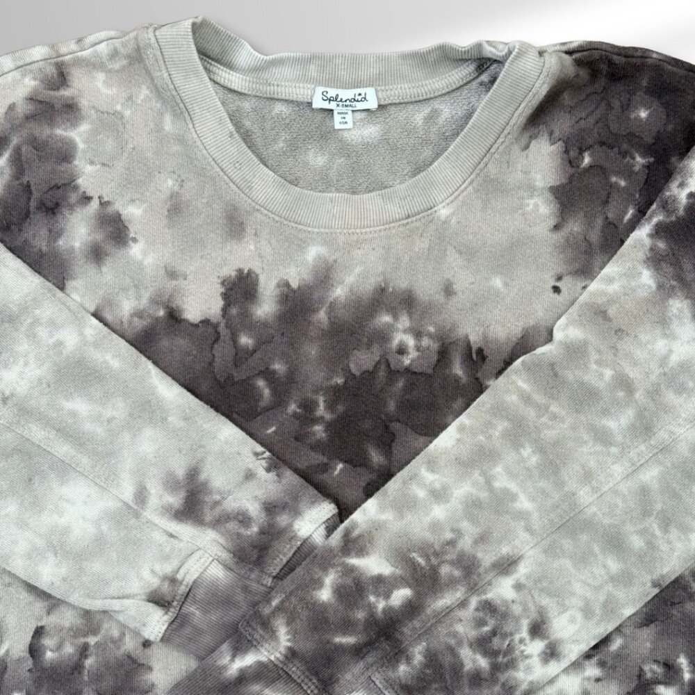 Splendid Tie-dye Cropped Sweatshirt Gray/Taupe Cloud Wash | Size XS